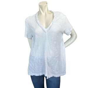 WILT White Slub Short Sleeve V Neck Ruffle Lace Trim Neckline Boxy Tee Medium